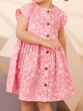 Girls' Pink Floral Button-Front Summer Dress